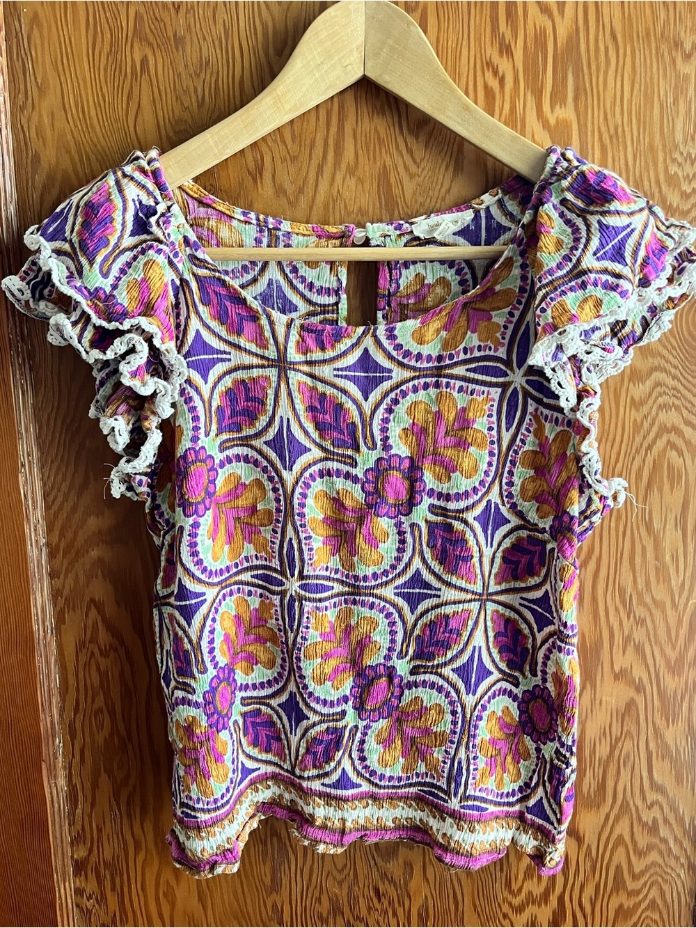 Haute Hippie Purple & Pink Floral Print Boho Top